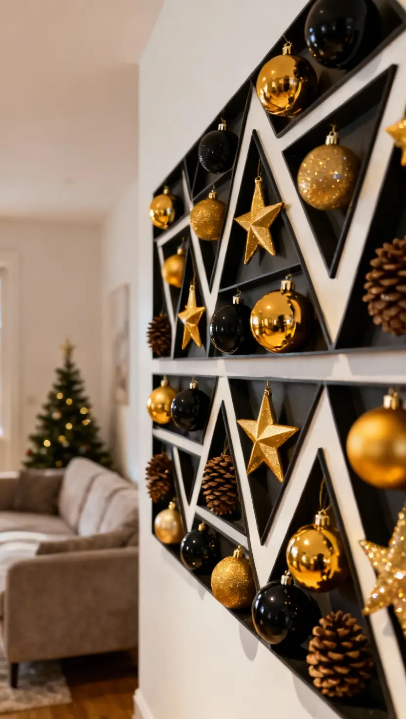 Black and Gold Ornament Display Wall