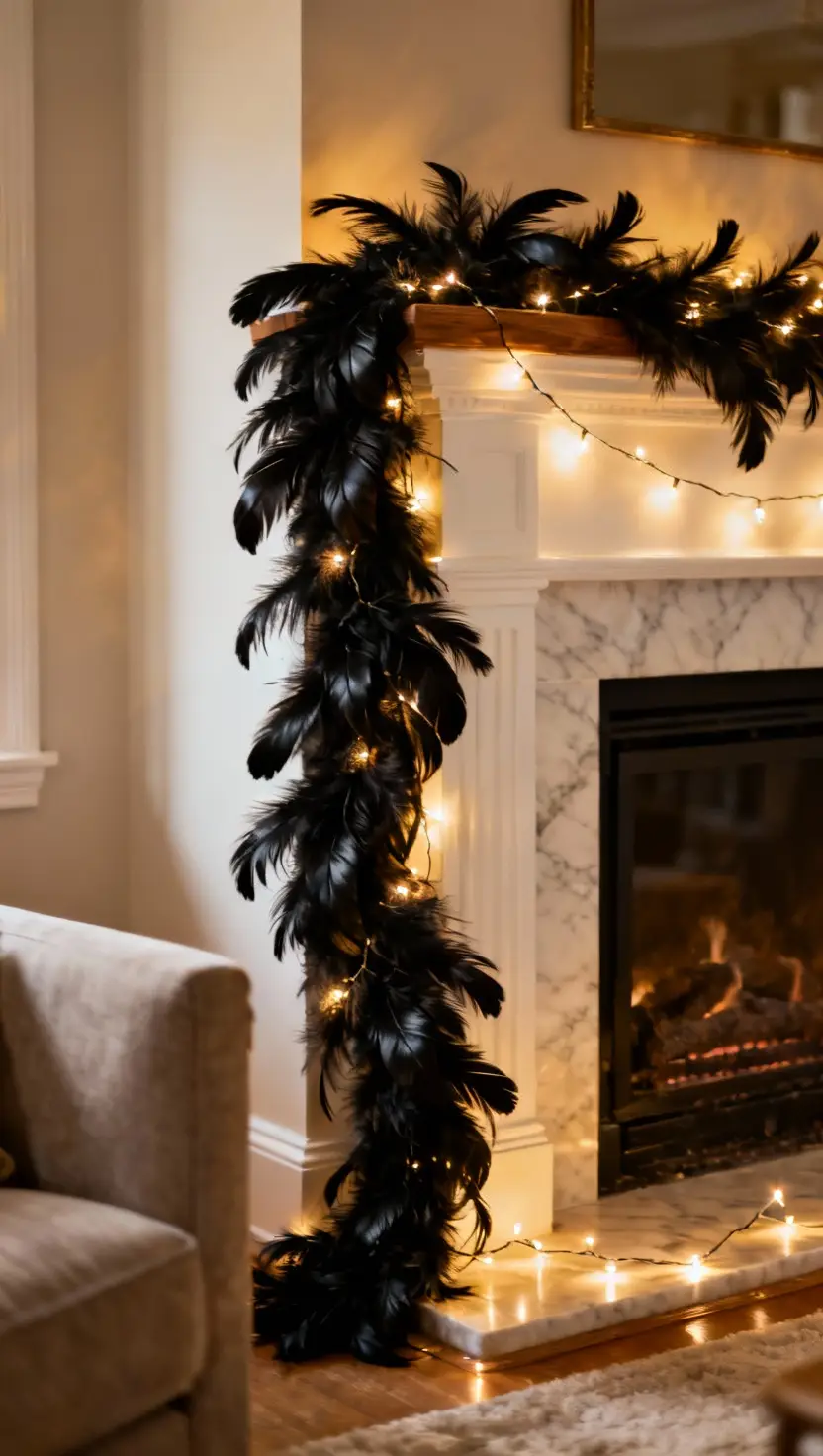 Black Feather Garland for Mantels