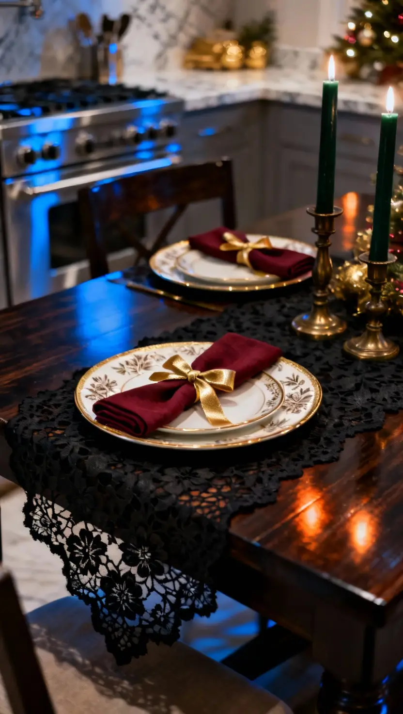 Black Lace Table Runner for Holiday Dining