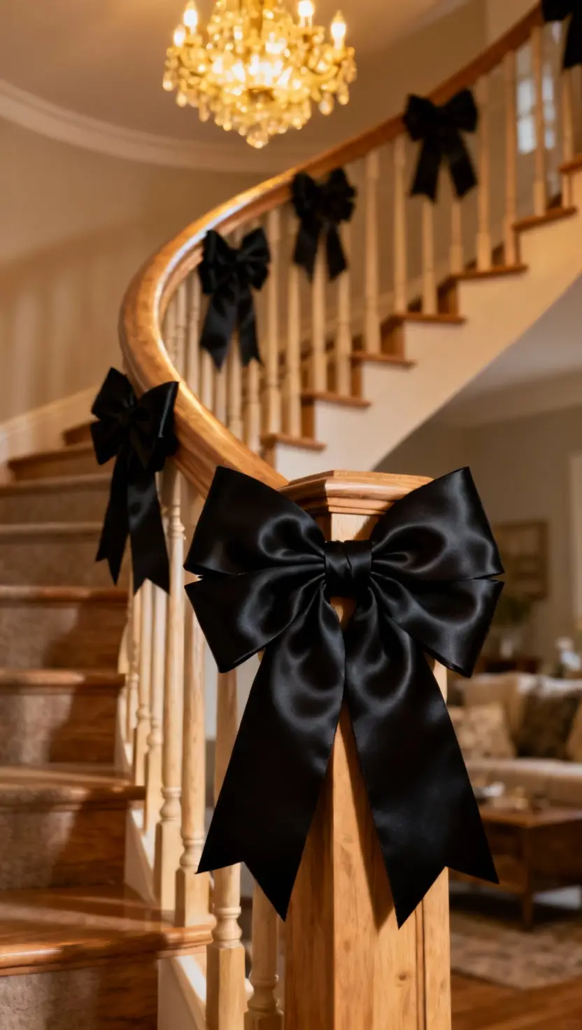 Black Satin Bows on Staircase