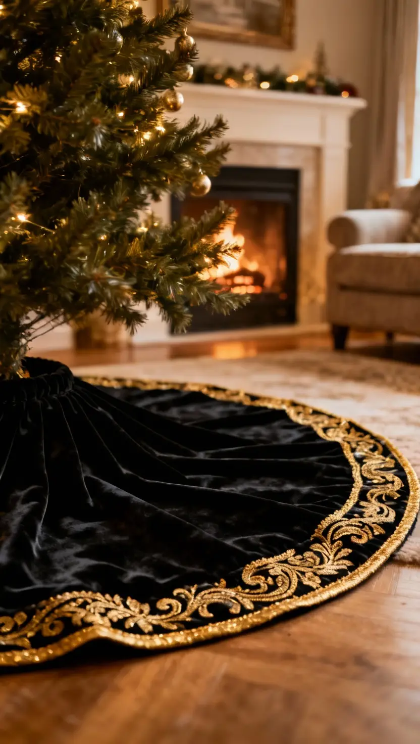 Black Velvet Tree Skirt With Gold Trim