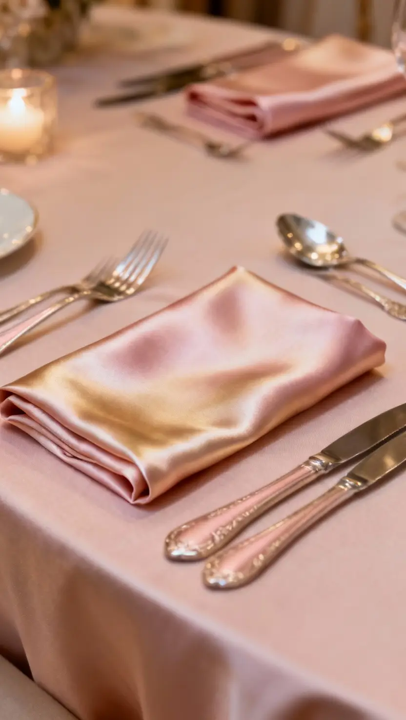 Blush Pink and Champagne Color Scheme With Silk Napkins