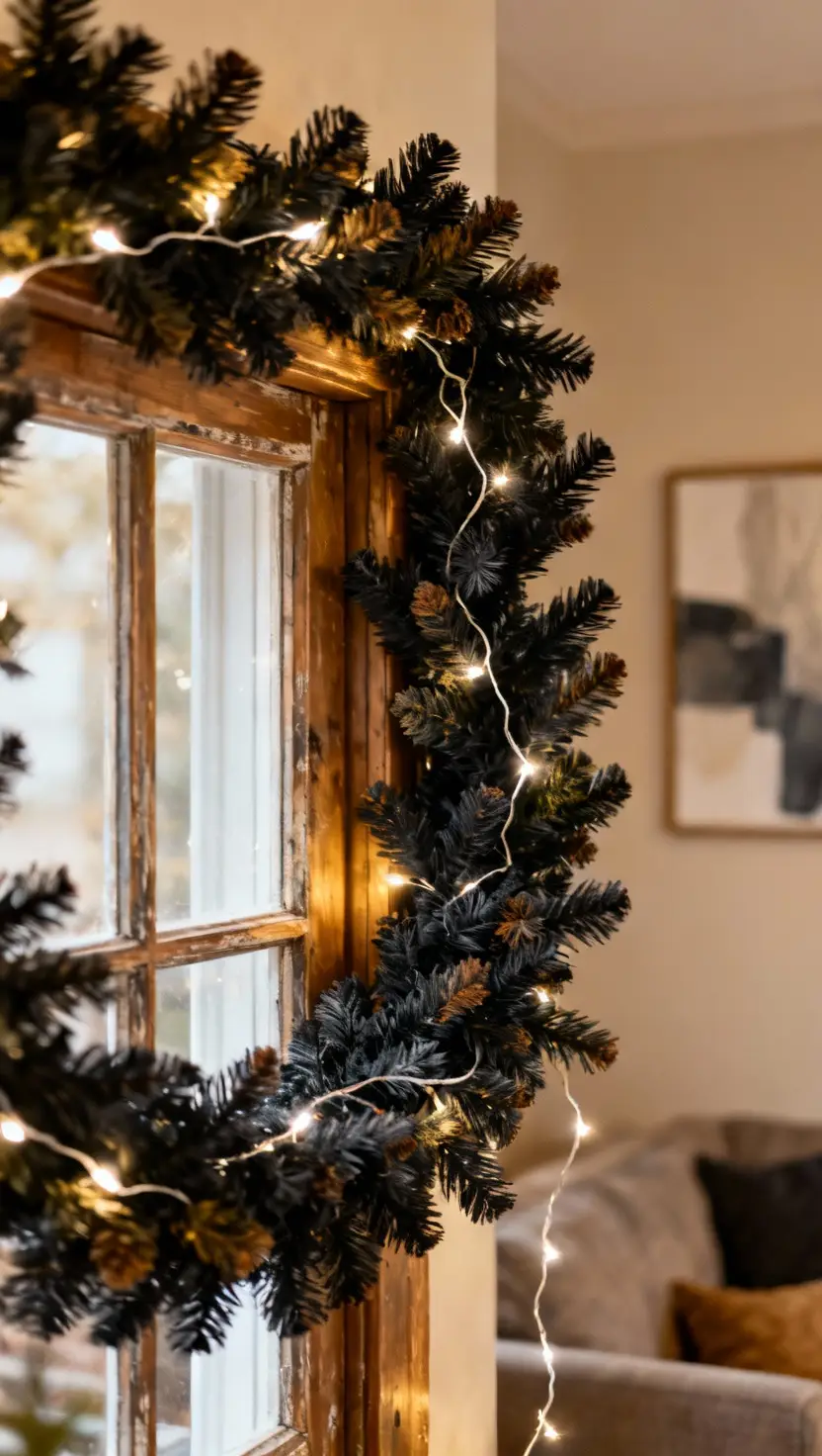 Charcoal Black Garland With White Lights