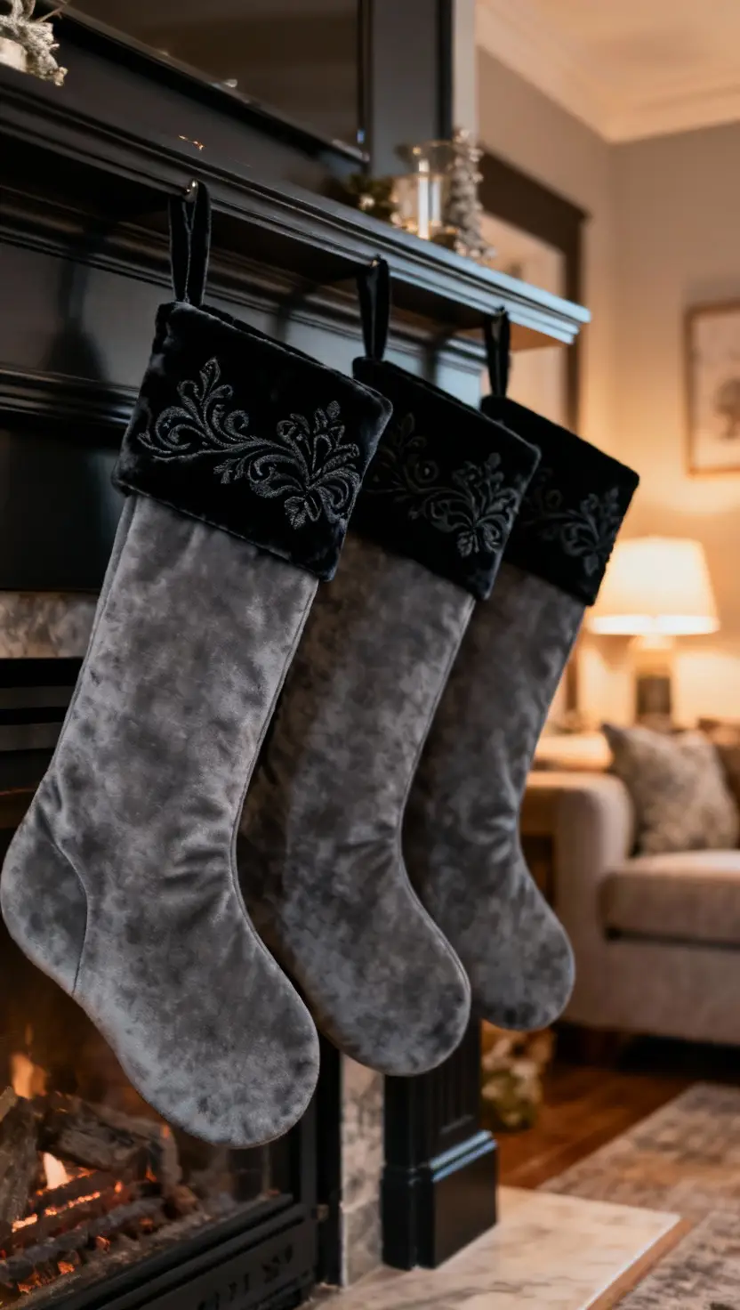 Charcoal Grey Stockings With Black Accents