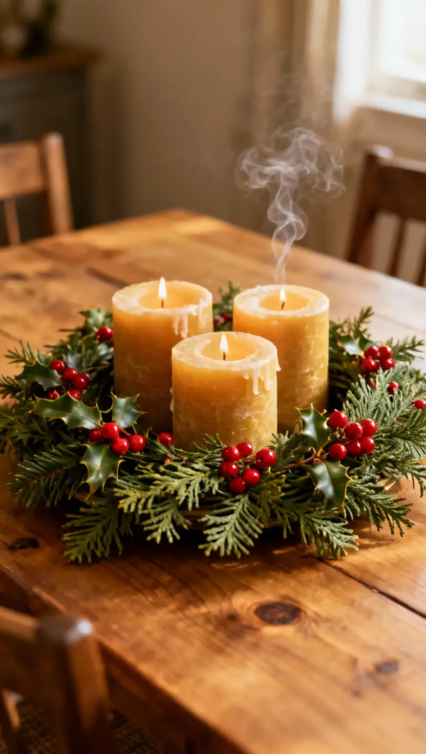Christmas Table Candle Centerpiece