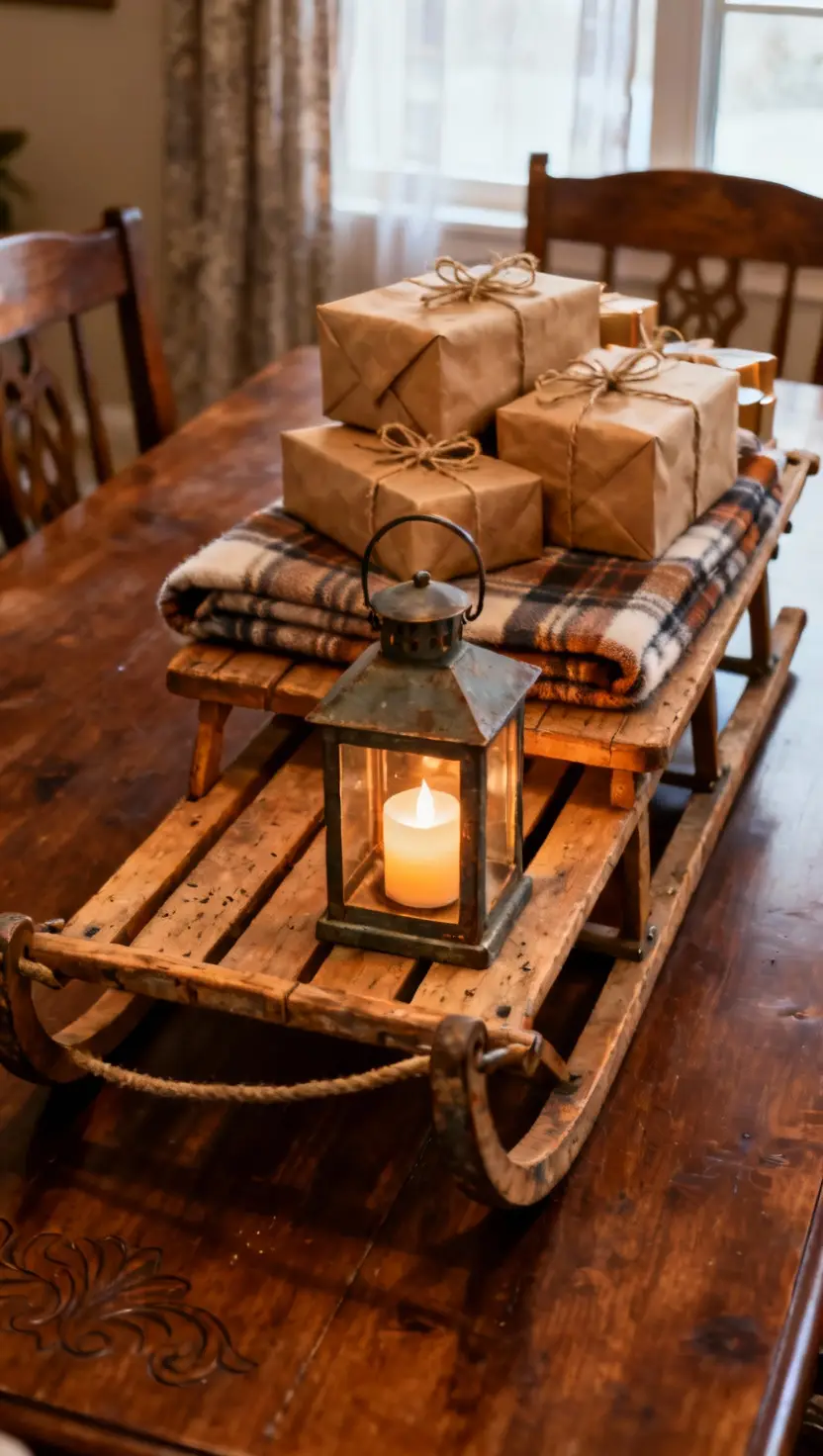 Christmas Table Sled Centerpiece