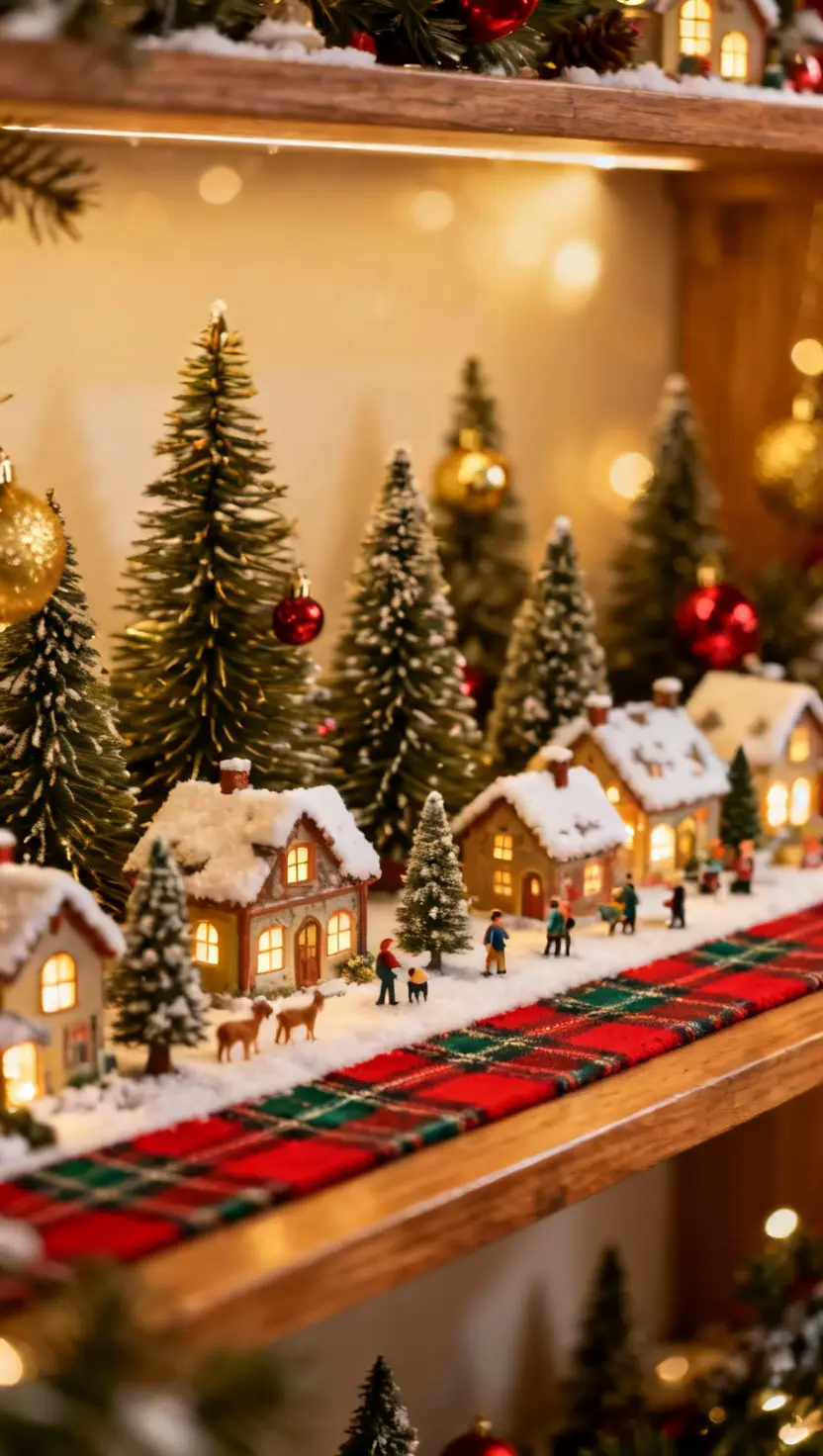 Christmas Village Display With Coordinating Miniature Trees