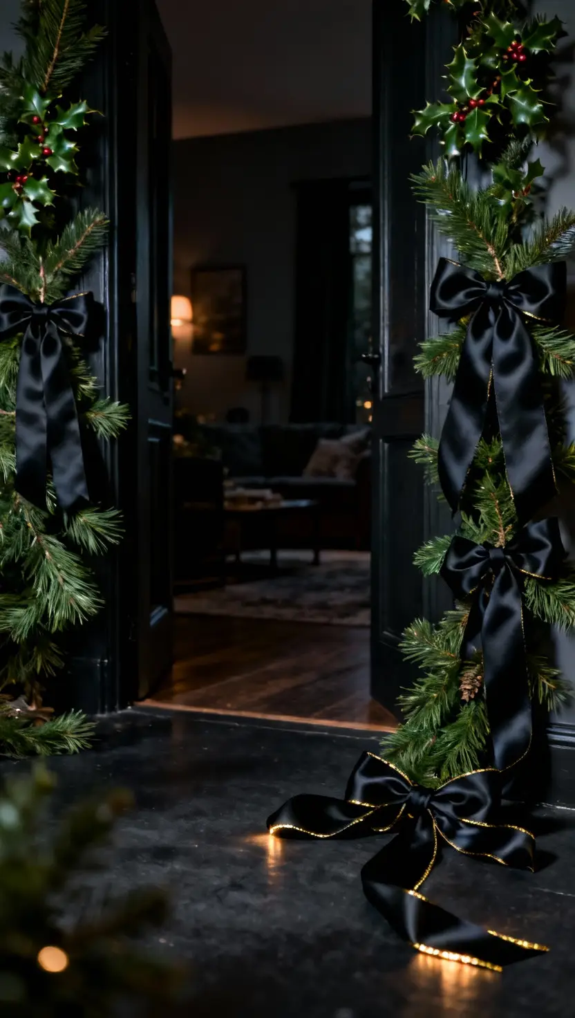 Dark Moody Entryway With Black Ribbons