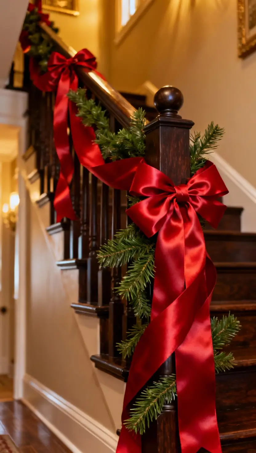Decorated Banisters With Red Ribbons