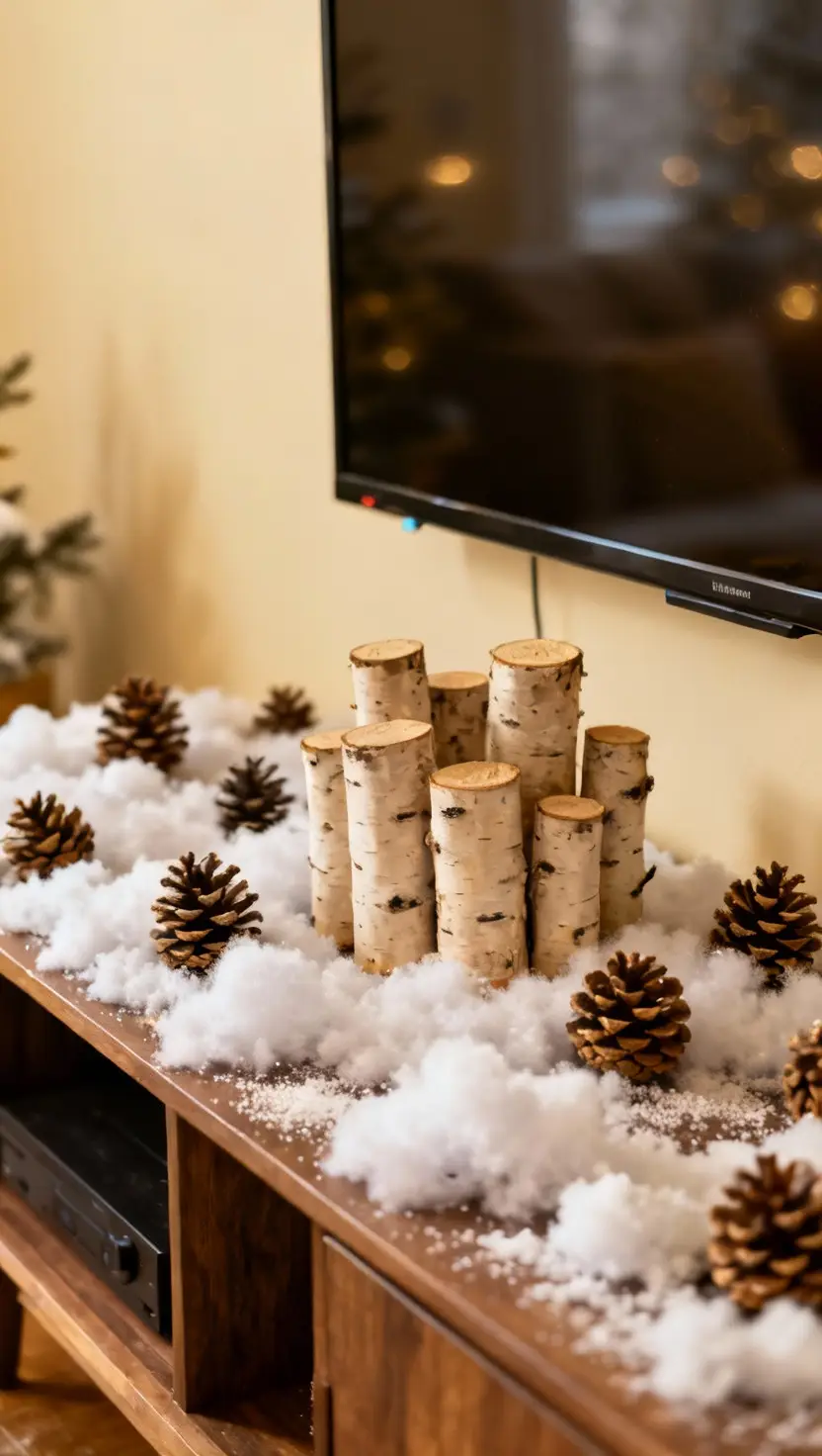 Faux Snow + Pinecones