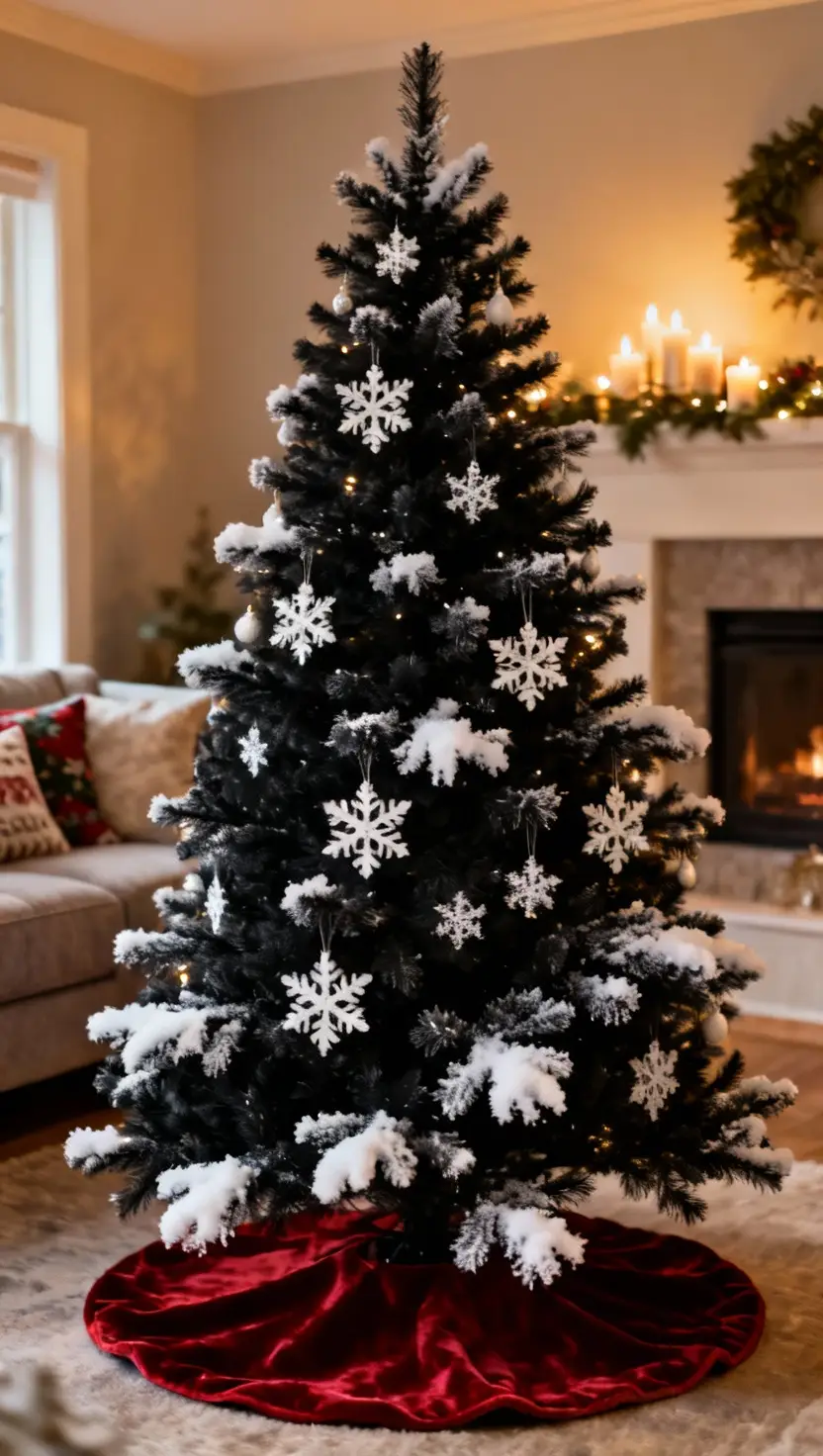 Jet Black Christmas Tree With White Accents