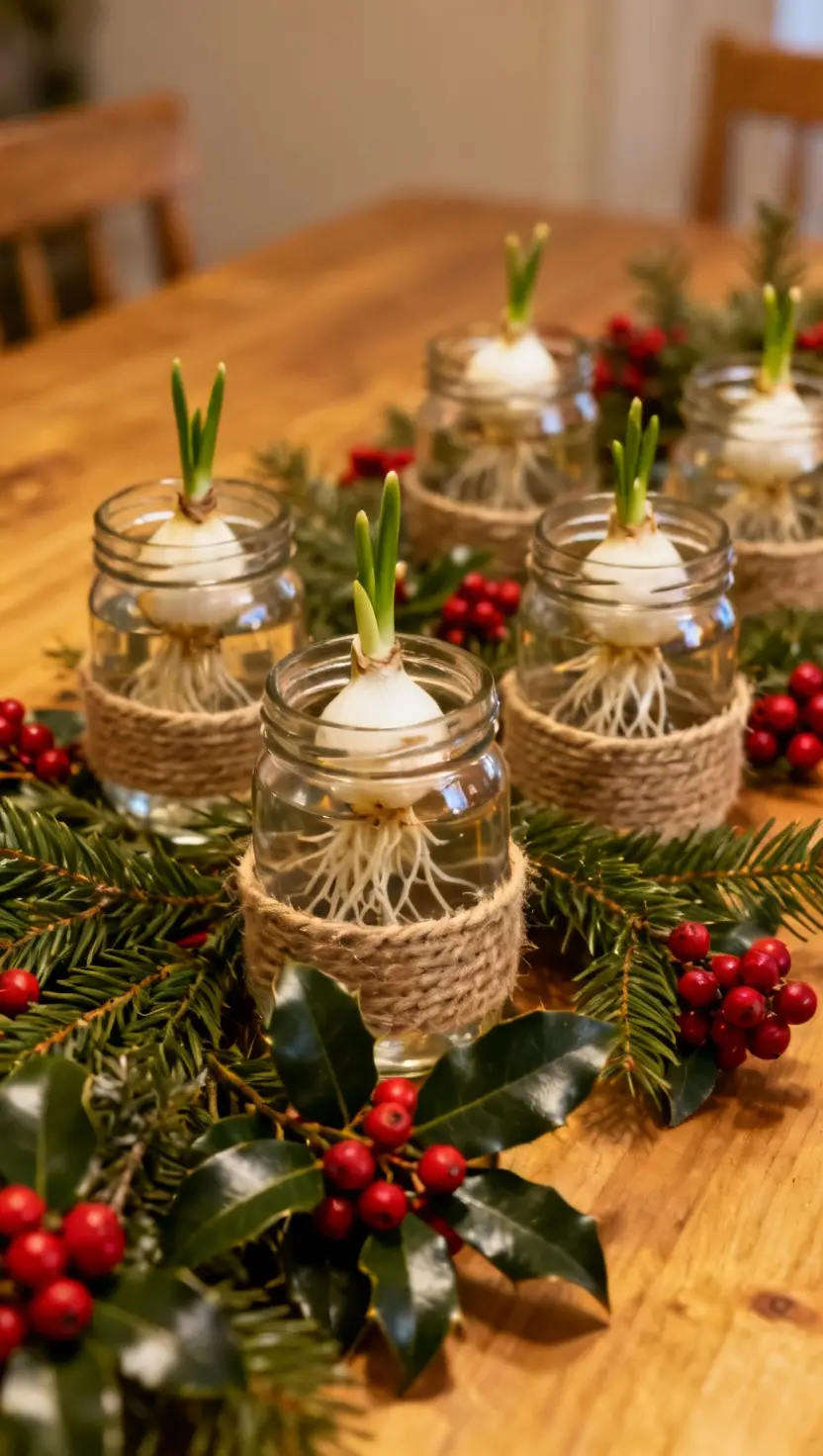 Mason Jars and Paperwhite Christmas Centerpiece