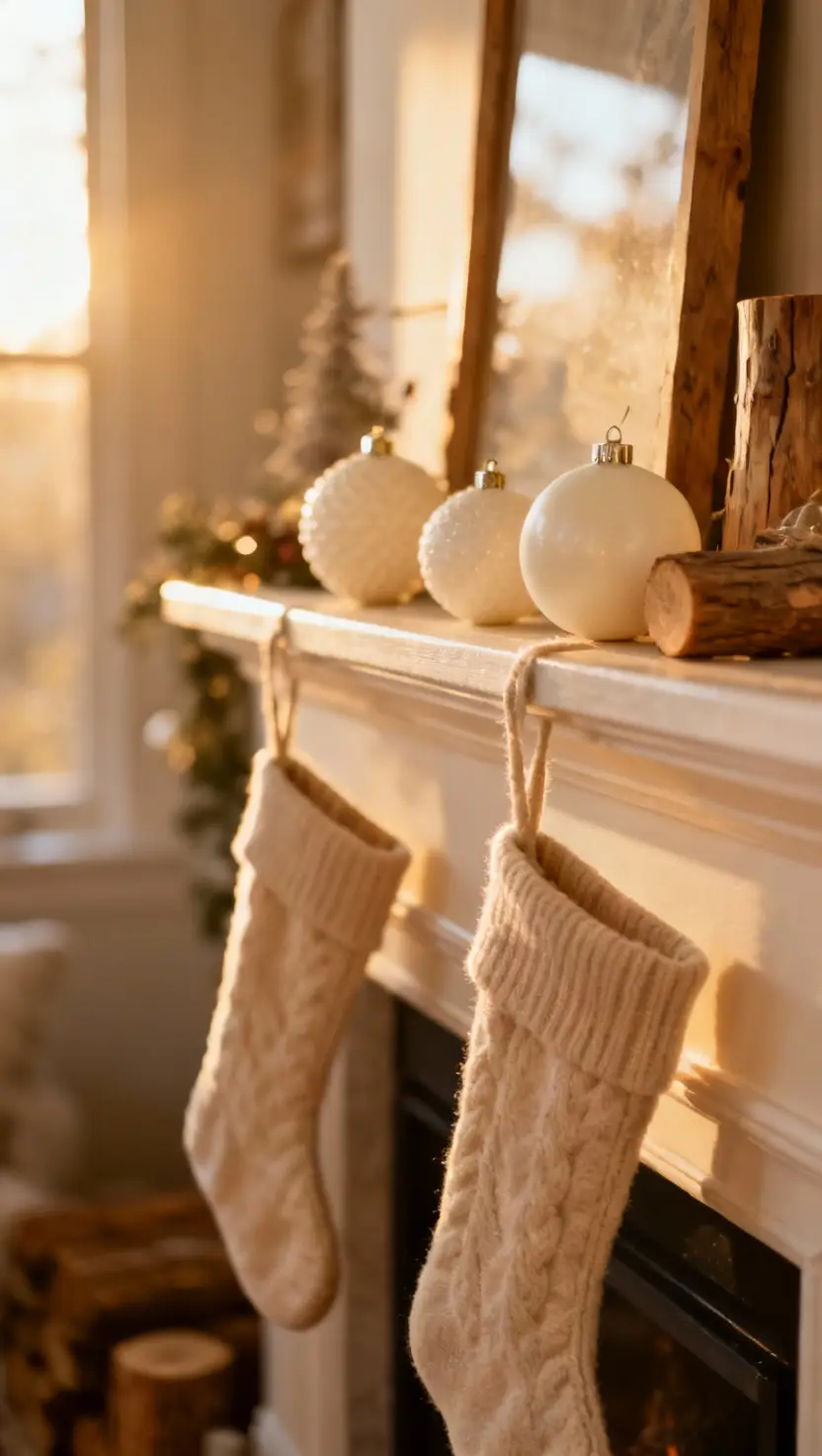 Neutral Beige and Cream Christmas Mantels