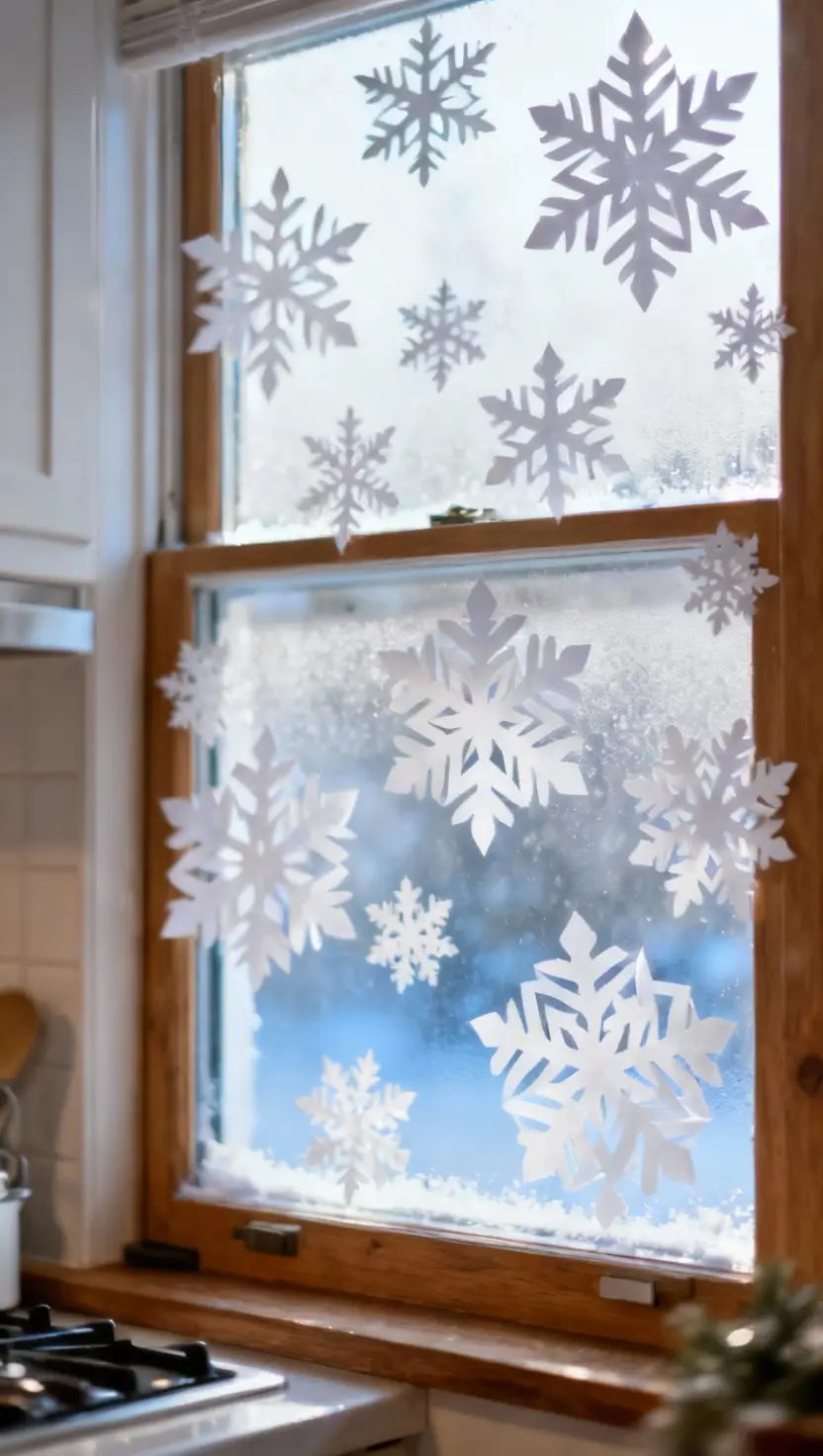 Paper Snowflake Cutouts on Windows