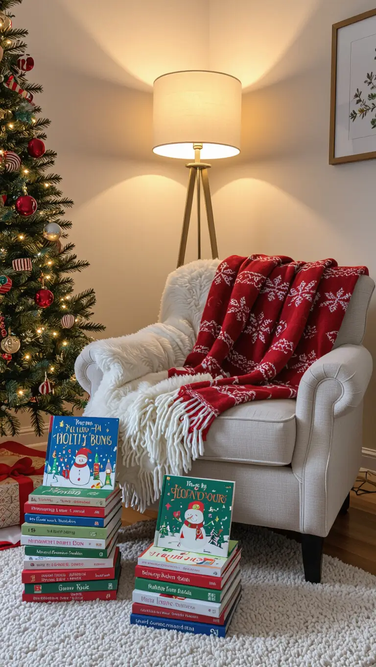Set up a Cozy Reading Nook With Holiday Books and Warm Lighting