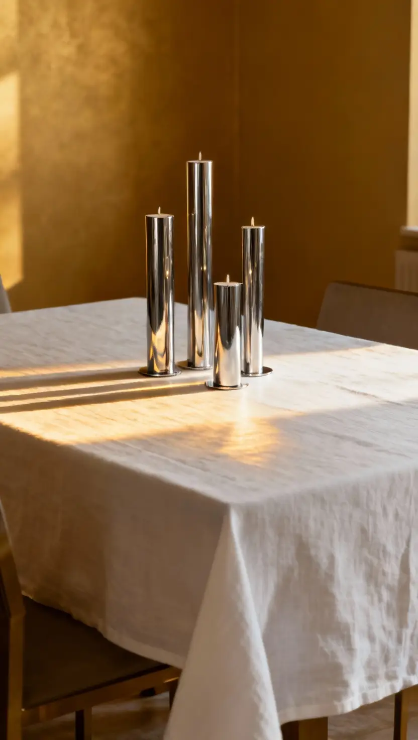 Silver Pillars Christmas Table Display